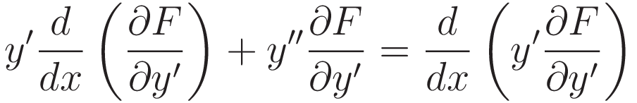 y' \frac{d}{dx} \left( \frac{\partial F}{\partial y'} \right) + y'' \frac{\partial F}{\partial y'} = \frac{d}{dx} \left( y' \frac{\partial F}{\partial y'} \right)